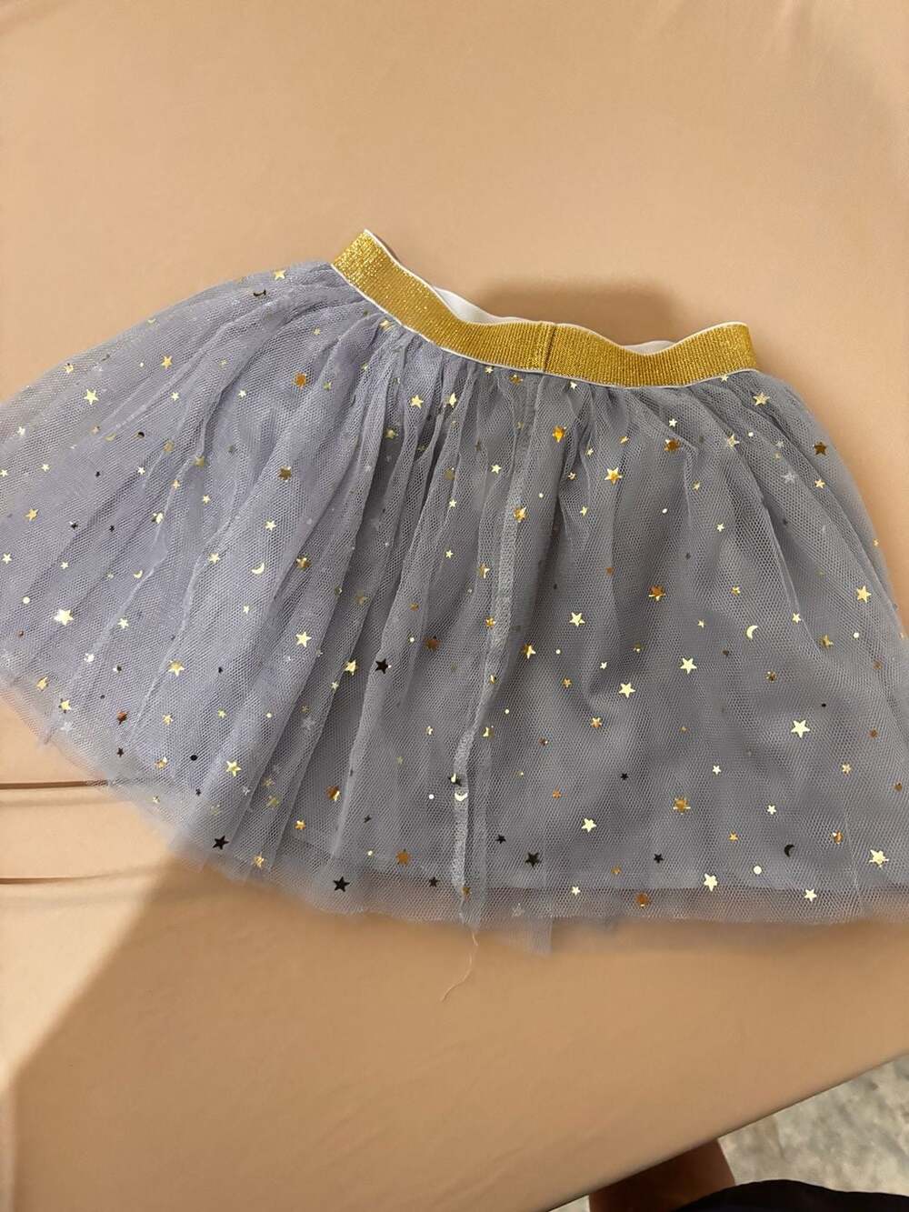 Girls Grey Tutu Skirt Size 130 Gold Stars Mesh Tulle